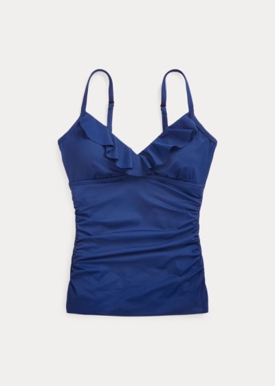 Tankini Ralph Lauren Mujer Azules - Ruffle-Trim V-Neck - UHSPC0582